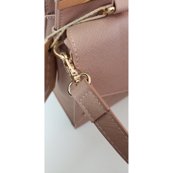 Myztique Handbag Satchel Genuine Vegan Leather Nude Medium Classic Work NEW Tags - Picture 3 of 9